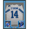 Framed Autographed/Signed Amon-Ra St. Brown 35x39 Detroit White Football Jersey Beckett BAS COA by Hall of Fame Sports Memorabilia