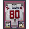 Framed Autographed/Signed Andre Johnson 35x39 Houston White Football Jersey JSA COA