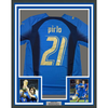Framed Autographed/Signed Andrea Pirlo 35x39 Italy Blue Soccer Futbol Jersey Beckett BAS COA