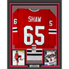 Framed Autographed/Signed Andrew Shaw 35x39 Chicago Red Hockey Jersey JSA COA