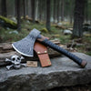 Heavy Duty Damascus Camp Axe with Leather Wrap Handle and Sheath, Hand-Forged Bushcraft Axe | JW SteelCrafts by JW SteelCrafts