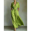 Women's Solid Color Waist-Slimming Maxi Dress — Flip Collar by FitiqueFit