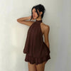 Women's Backless Halter Neck High-Waist Mini Dress with Puffy Skirt by FitiqueFit