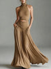 Women's Sleeveless High-Neck Top & Elegant Long A-Line Dress Two-Piece Set by FitiqueFit