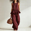 Women's Sleeveless Pleated Vest & Wide Leg Pants Set – Streetwear by FitiqueFit
