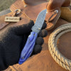 Hand Forged Damascus Gentleman’s Folding Knife Blue Pakkawood Handle Liner Lock EDC by JW SteelCrafts