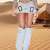 Women's Light Blue Denim Mini Skirt – Bodycon Cross-Over Buckle Design by FitiqueFit