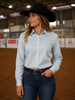 Black Crystal Turn & Burn Classic Button-Up Rodeo Shirt -Light Blue by Neon Spur