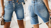 Women’s Cotton Denim Shorts – Mid-Length Frayed Hem Distressed by FitiqueFit