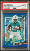 Graded 2023 Panini Donruss Devon Achane #365 Optic Preview Blue Scope Rookie RC Football Card PSA 10 Gem Mint