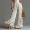 Pleated Wide-Leg Jumpsuit for Women – Sleeveless High-Waist Minimalist Long Jumpsuit by FitiqueFit