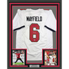 Framed Autographed/Signed Baker Mayfield 35x39 Tampa Bay White Football Jersey Beckett BAS COA by Hall of Fame Sports Memorabilia