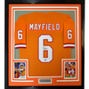 Framed Autographed/Signed Baker Mayfield 35x39 Tampa Bay Orange Creamsicle Retro Throwback Football Jersey Beckett BAS COA
