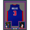 Framed Autographed/Signed Ben Wallace 35x39 Detroit Blue Basketball Jersey Steiner COA
