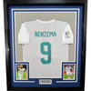 Framed Autographed/Signed Karim Benzema 35x39 Real Madrid 2017-18 White Soccer Jersey Beckett BAS COA