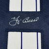 Framed Autographed/Signed Yogi Berra 35x39 New York Pinstripe Baseball Jersey JSA COA