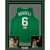 Framed Autographed/Signed Bill Russell 35x39 Boston Green Basketball Jersey Hollywood Collectibles COA by Hall of Fame Sports Memorabilia