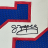 Framed Autographed/Signed Jim Kelly Thurman Thomas Andre Reed Buffalo 35x39 Dynasty Blue Football Jersey JSA COA