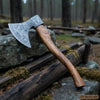 Hand Engraved Norse Viking Bearded Axe with Damascus Steel Blade and Carved Hardwood Handle | JW SteelCrafts by JW SteelCrafts