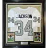 Framed Autographed/Signed Bo Jackson 35x39 Oakland White Color Rush Football Jersey JSA COA by Hall of Fame Sports Memorabilia