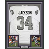 Framed Autographed/Signed Bo Jackson 35x39 Oakland White Color Rush Football Jersey JSA COA