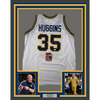 Framed Autographed/Signed Bob Huggins 35x39 West Virginia White College Basketball Jersey JSA COA