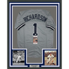 Framed Autographed/Signed Bobby Richardson 35x39 60 WS MVP New York Grey Baseball Jersey JSA COA by Hall of Fame Sports Memorabilia