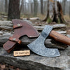 Damascus Steel Camp Axe with 19 Inch Rosewood Handle, Handmade Bushcraft Hatchet with Leather Sheath by JW SteelCrafts