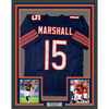 Framed Autographed/Signed Brandon Marshall 35x39 Chicago Blue Football Jersey Beckett BAS COA by Hall of Fame Sports Memorabilia