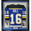 Framed Autographed/Signed Brett Hull 35x39 St. Louis Blue White Numbers Hockey Jersey JSA COA by Hall of Fame Sports Memorabilia