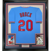 Framed Autographed/Signed Lou Brock 35x39 St. Louis Blue Baseball Jersey JSA COA