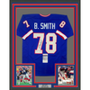 Framed Autographed/Signed Bruce Smith 35x39 Buffalo Blue Football Jersey JSA COA