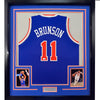 Framed Autographed/Signed Jalen Brunson 35x39 New York Blue Basketball Jersey Beckett BAS COA