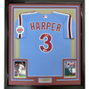 Framed Autographed/Signed Bryce Harper 35x39 Philadelphia Phillies Retro Blue Authentic Baseball Jersey Fanatics & MLB COA