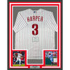 Framed Autographed/Signed Bryce Harper 35x39 Philadelphia Phillies Pinstripe Replica Baseball Jersey Fanatics & MLB COA