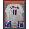 Framed Autographed/Signed Buck Showalter 35x39 New York Pinstripe Baseball Jersey Beckett BAS COA