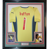 Framed Autographed/Signed Gianluigi Buffon 35x39 Italy Gold Soccer Futbol Jersey Beckett BAS COA