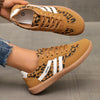Leopard Print Round Toe Lace-Up Sneakers – PU Casual Flats by FitiqueFit