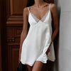 Lace Trim V-Neck Mini Dress – Backless Satin Slip Dress by FitiqueFit