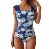 Vintage Square-Neck One-Piece Swimsuit – Tummy Control, Ruffle Detail, Full Coverage by FitiqueFit