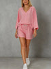 Women's Loose V-Neck Long Sleeve Striped Shorts Set – Casual Leisure by FitiqueFit