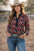 Stay Wild Quarter Button Long Sleeve Pullover Rodeo Shirt Blouse by Neon Spur