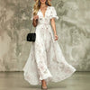 Women's Deep V-Neck Ruffle Sleeve Printed Maxi Dress – High Waist by FitiqueFit