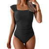 Vintage Square-Neck One-Piece Swimsuit – Tummy Control, Ruffle Detail, Full Coverage by FitiqueFit