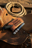 Patriot Damascus Folding Knife 7” opened – American Flag Handle with Leather Sheath by JW SteelCrafts