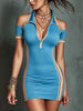 Women's Elastic Contrast Stripe Tight Mini Dress – High Waist Zipper by FitiqueFit