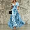 Women's Deep V-Neck Ruffle Sleeve Printed Maxi Dress – High Waist by FitiqueFit
