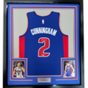 Framed Autographed/Signed Cade Cunningham 35x39 Detroit Pistons Blue Authentic Basketball Jersey Fanatics COA