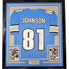 Framed Autographed/Signed Calvin Johnson 35x39 HOF 21 Detroit Blue Football Jersey JSA COA