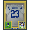 Framed Autographed/Signed Cam Akers 35x39 Los Angeles LA Grey Football Jersey Beckett BAS COA